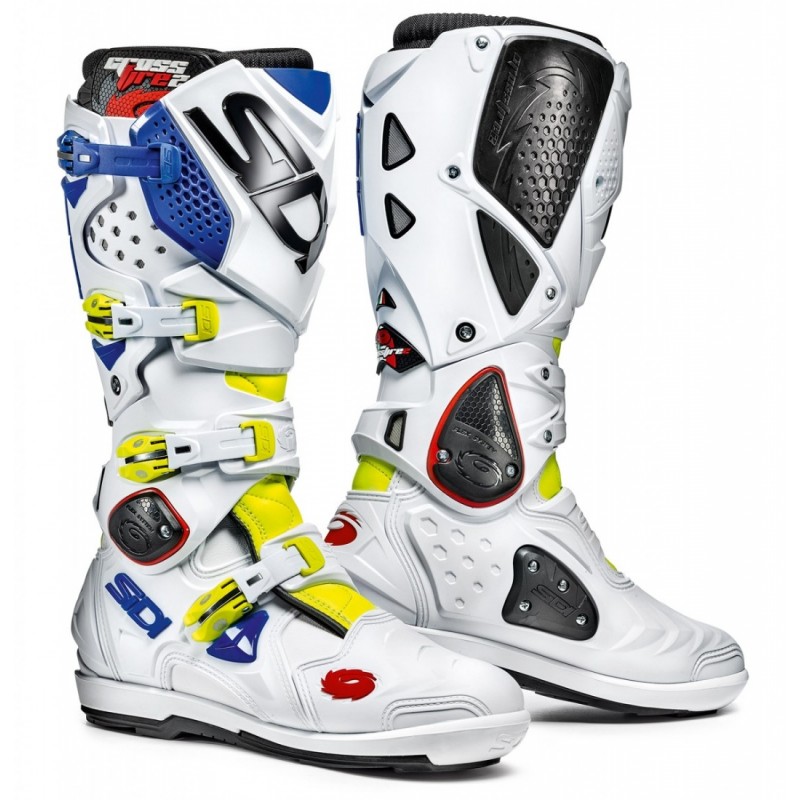 Bottes moto SIDI CROSSFIRE 2 SRS blanc bleu jaune