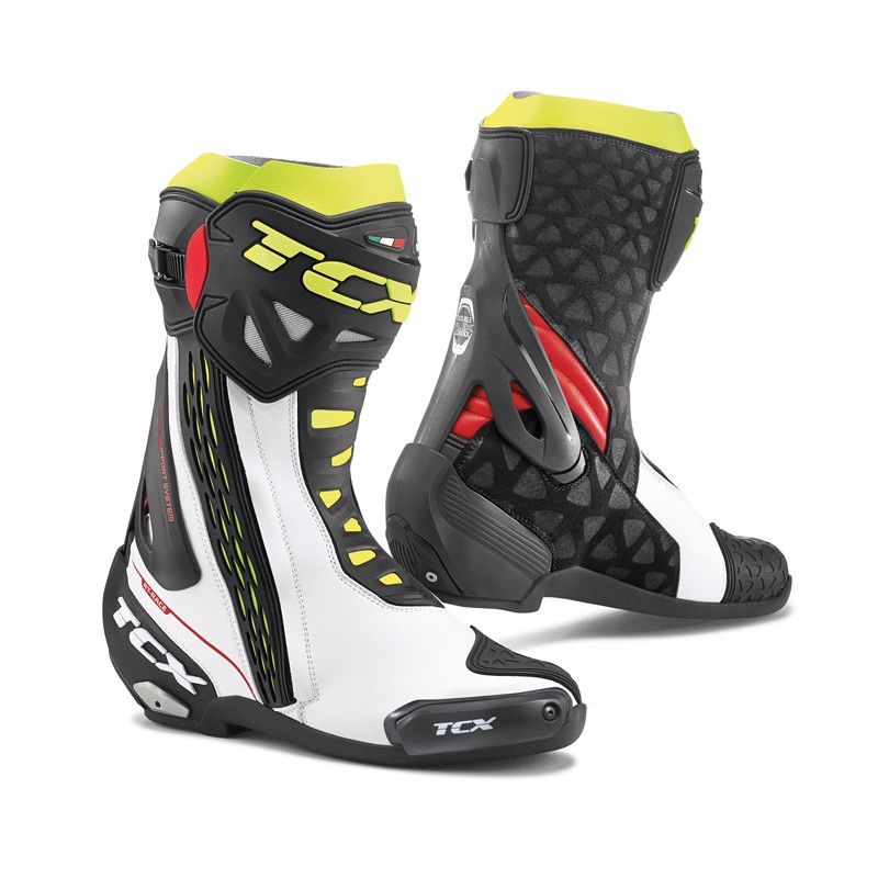 Bottes moto TCX RT-RACE blanc rouge jaune