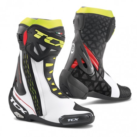Bottes moto TCX RT-RACE blanc rouge jaune